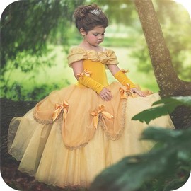 CREDIBLE UT5020 Children’s Princess Dress, Costume, Luxurious 9-Piece Set, Yellow (Princess Dress, Arm Cover, Gloves w/ Ribbon, Heart Tiara, Magic Wand, Necklace, Earrings, Ring), US Kids 3 (100 cm)