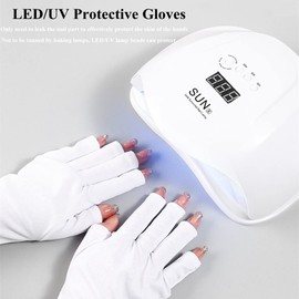 1 Pair UV Shield Gloves for Gel Nail Lamp Dryer, Anti UV Gloves for Gel Manicures, UV Sun Protection Gloves (White)