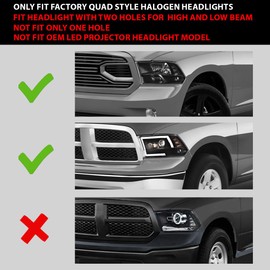 GRAND ORANGE Headlights Assembly Compatible with 2009-2012 Dodge Ram 1500 2500 3500 Clear lens Black Housing Amber Reflector CH2519135 CH2518135 CH2503217