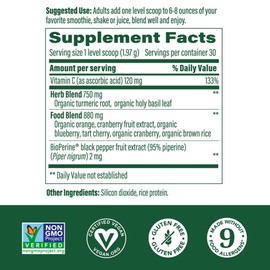MegaFood Daily Turmeric Powder - Nutrient Booster - Turmeric Supplement with Black Pepper Extract, Vitamin C, Tart Cherry & Holy Basil Leaf, Vegan, Non-GMO, 2.08 Oz (30 Servings)