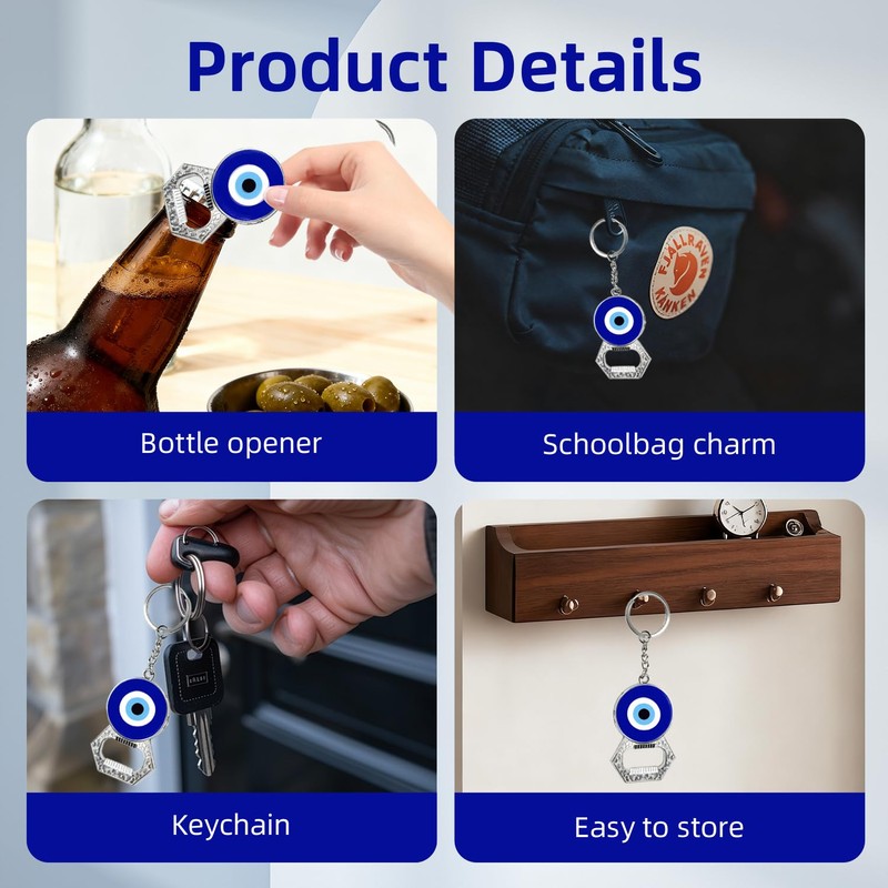 2-Pack Turkish Evil Eye Devil's Eye Keychain Bottle Opener, Double-Sided