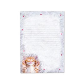 Writing Paper Set Letter Pad with Envelope for Girls Children Cat Animals Children Motif Letter Paper Pad Lined (A5 Pad with 25 Sheets + 15 Envelopes)