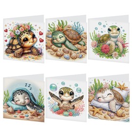 6 pcs Diamond Art Painting Greeting Card Kits, Animal Cute Turtle Design Irregular Shapes Diamond Art Fine Glitter Greeting Cards with Envelopes, Clay Glue, Pen, and Bead Bag for Creative Gifts