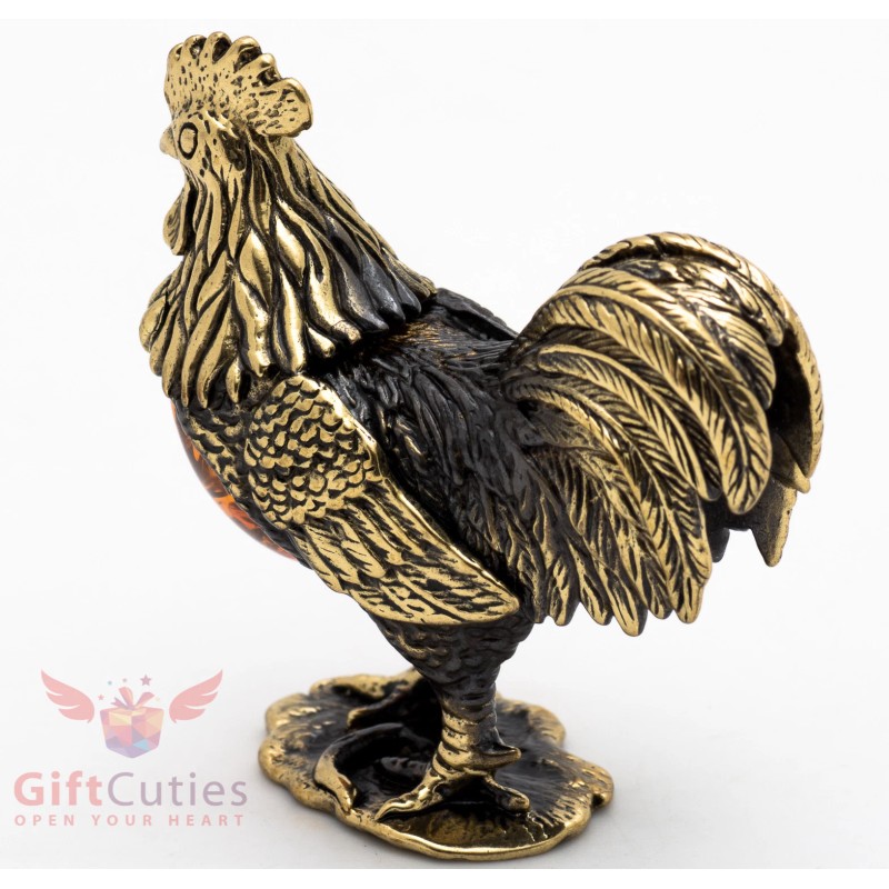 Solid Brass Amber Figurine of bird Golden Rooster IronWork