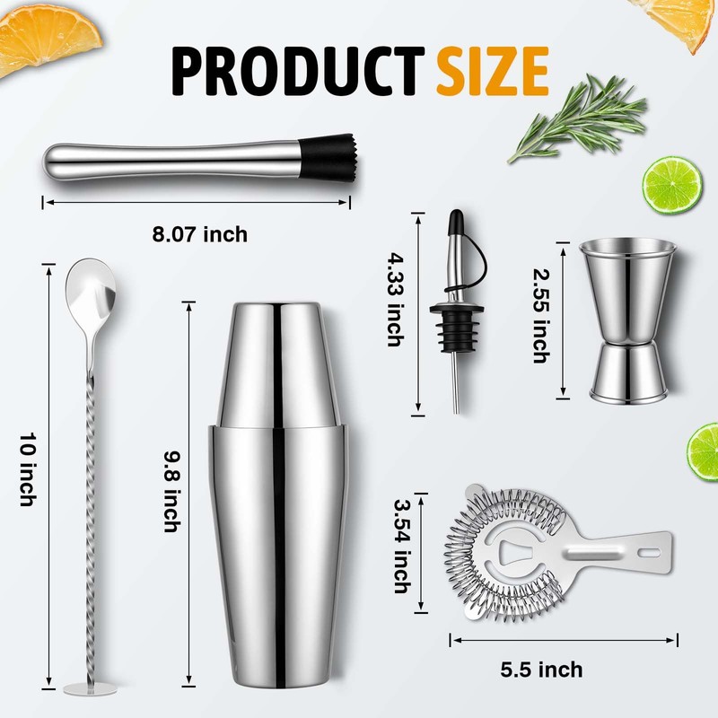 Mwellewm Cocktail Shaker Set, Boston Shakers Bartending Professional Bartender Kit