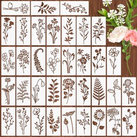 MWOOT 36 Pieces Flower Stencils for Painting,Botanical Stencils for Crafts,Wildflower Floral for Fabric Painting,Reusable Stencils for Wood Scrapbook Canvas DIY Decor (15x7.62 cm)