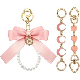 Oaiyeie 3PCS Bag Extension Bow Keychain Kits, Bag Strap Extenders, Double Sided Extender, Purse Strap Chain (Pink)