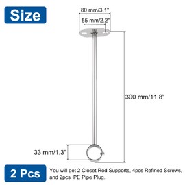 uxcell 2 Pcs Curtain Rod Brackets 32mm(1 1/4" Stainless Steel Ceiling Closet Mount Holder Rod End Support Curtain Rod Flange Pole Socket with 2Pcs M6 Screws, Silver Tone