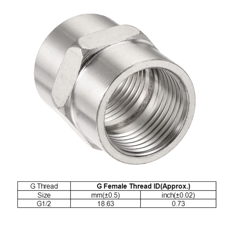 sourcing map Stainless Steel Pipe Fitting G1/2 Female to Female