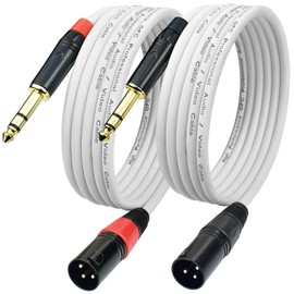 Ihurllu XLR Male to 1/4 Microphone Cable, 10Feet Balanced 1/4 TRS Quarter Inch to XLR Adapter Cord, Gold Plated Connector, White Color, Noise Free, 2Pack