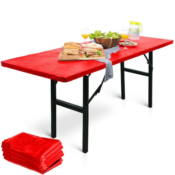 LINPRO 5Pk Plastic Table Cloths Disposable for Parties 8ft Picnic