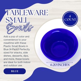 8-Piece Blue Plastic Dinnerware Set – 4 Round Tumblers & 4 Small Bowls – Durable BPA-Free Drinkware Tableware for Indoor/Outdoor Use Camping Picnics Parties