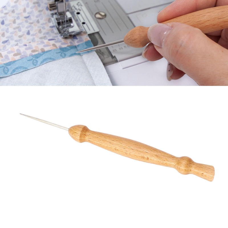 Multifunctional Sewing Awl Tool with Wooden Handle,Precision Stiletto Pressing Tool,Leather