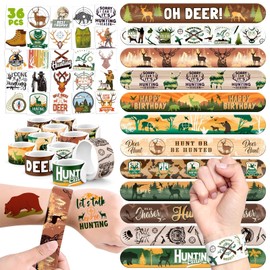 BOIKOKY 60 PCS Hunting Party Favors Set - 36 Temporary Tattoos & 24 Slap Bracelets for Kids, Perfect for Hunting Birthday Party Decorations, Baby Shower and Outdoor-Themed Supplies