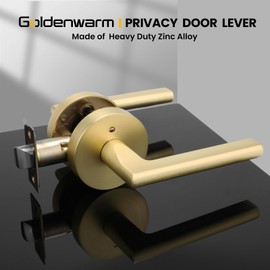 goldenwarm Gold Door Handles, Privacy Bruhsed Gold Door Handle, Heavy Duty Zinc Alloy Interior Door Levers, Brushed Brass Door Lever Indoor for Bedroom, Bathroom, (4 Pack)
