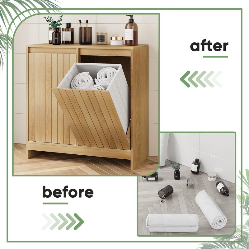 Smuxee Double Tilt Out Laundry Hamper Cabinet, Hidden Laundry Cabinet