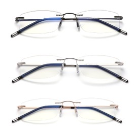 HIYANJN Rimless Readers Blue light proof reading glasses Women Men Anti Glare Filter Lightweight Eyeglasses (3-Pack,3.5)