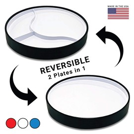 STAYnEAT Suction Plate, 2n1 Divided/Scoop Dish, Non-Slip Plate Guard, USA! White (S)