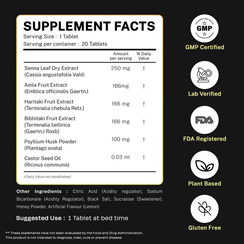 Auric Flush365 Effervescent 20 Tablets with Triphala, Isabgol, Castor Oil