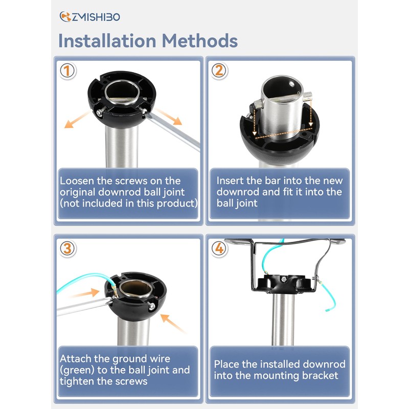 ZMISHIBO 36 Inch Ceiling Fan Downrod with Coupler, 1" Diameter
