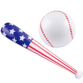 EVERMARKET 2 Pcs American Flag Inflatable Baseball and Baseball Bat,Blow Up Baseball Bat Beach Ball,Sports Theme Party Favors for Pool Beach,Sports Game Birthday Carnival Decor Photo Props