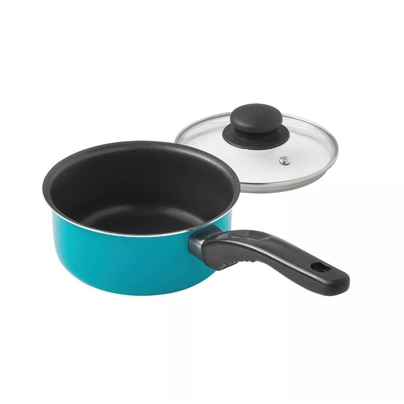 Mainstays 7 Piece Non-Stick Cookware Set Aluminium Teal, Dishwasher Safe