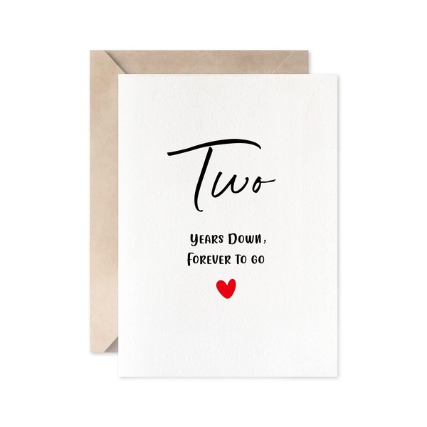 Second Anniversary Card, Two Years Down Forever To Go, Romantic 2nd Valentines Day Wedding Card For Husband Wife