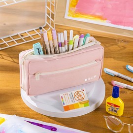 MAMUNU Large Pencil Case with 4 Compartments, Big Capacity Canvas Pencil Bag with Zipper, Aesthetic Pencil Case Bag for Office College School Teen Boys Girls Students (Pink)