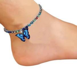 Dainty Butterfly Anklet Tennis Anklet Color Crystal Zircon Anklet Adjustable Charm Anklet Summer Beach Jewelry for Women