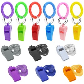 AFUNTA Whistle for Coaches, 6 Pack Loud Whistle with Lanyard 6 Pack Stretchable Wrist Plastic Sport Whistle, Safety Whistles for Emergency, Women, Refereeing, Footballing