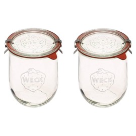WECK Weck Tulip Jars 1 Liter - Large Sour Dough Starter Jars with Wide Mouth - Suitable for Canning and Storage - 2 with Glass Lids