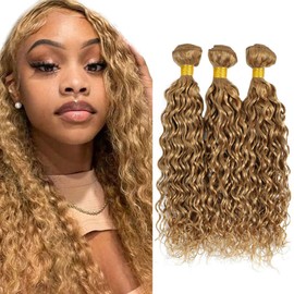 24 24 24 Inch Color #27 Human Hair Bundles Honey Blonde Water Wave Bundles Blonde Human Hair Bundles Color #27 Wet and Wavy Bundles Human Hair Honey Blonde Bundles