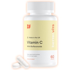 Bettervits Vitamin C Tablets 500mg with Bioflavonoids from Rosehip | Immune Support High Strength Vitamin C Supplements | Daily Wellness and Energy - 60 Capsules