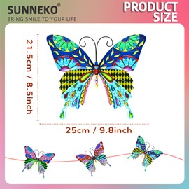 SUNNEKO 3 PCS Large Metal Butterfly Garden Ornaments Outdoor, Metal Wall Art Big Butterfly Decorations for Outside Garden Shed Fences Yard Decorations Wall Hanging