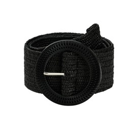 Verdusa Women's Round Buckle Elastic Straw Belts Boho Waist Belt Black 90