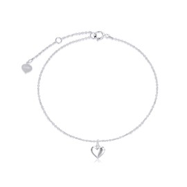 SISGEM 14k White Gold Heart Anklet for Women, Love Ankle Bracelet Foot Jewelry Gifts for Her, 9-11 Inch