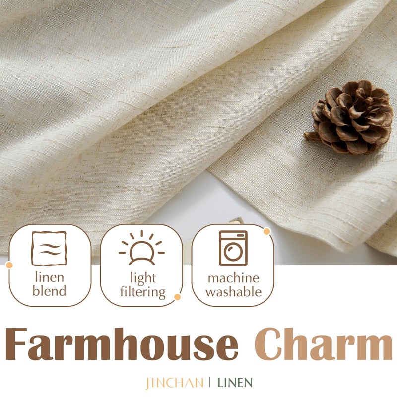 jinchan Linen Pinch Pleated Kitchen Curtains 36 Inch 2 Panels,