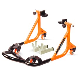 GRAND PITSTOP Universal Adjustable Rear Paddock Stand for Motorcycles with Swingarm Rest, 360° Dismountable, Motorcycle Weight up to 226 kg, Black + Orange