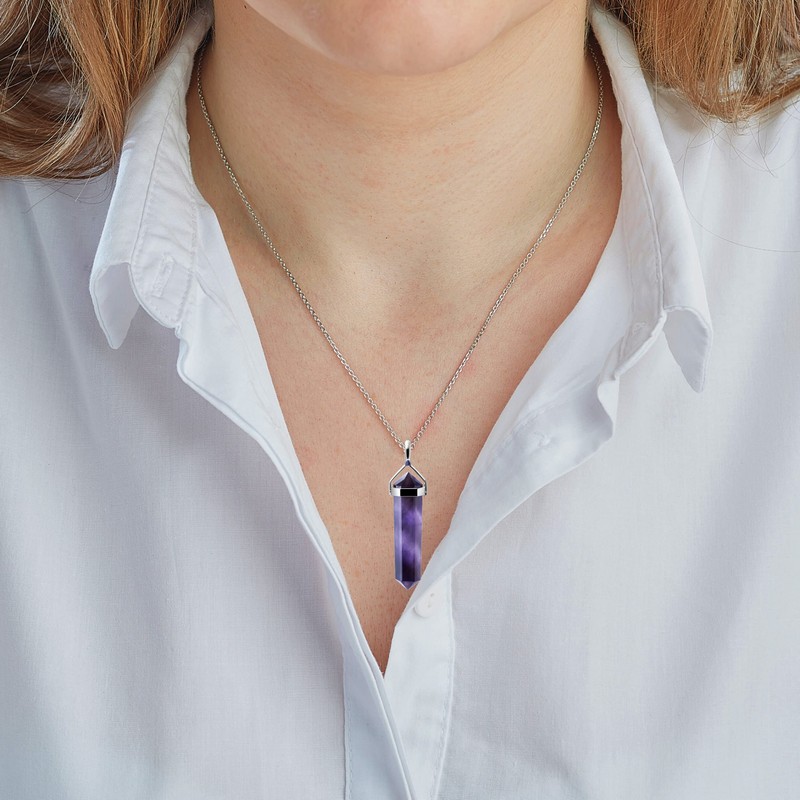 Franki Baker Amethyst & Sterling Silver Double Point Pendant Necklace.