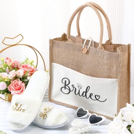 Xuniea Pack of 4 Bridal Gifts Stag Night Women Accessories Bride Carry Bag Heart Sunglasses Bride Slippers Hair Clip JGA Decoration JGA Accessories Women for Wedding Bridal Shower