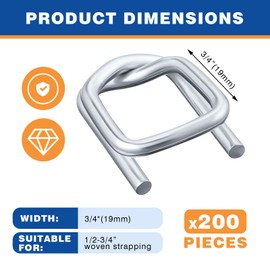 Otoolling 200 Pack 3/4" Heavy Duty Metal Wire Buckle for Woven Cord Strapping Galvanized Wire Buckle for Cord Strapping