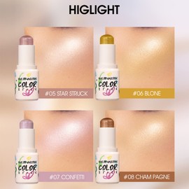 Powder Blusher Highlight Eyeshadow Stick, Monochromatic Multi Stick, Creamy, Lightweight Cream Blush Stick for Cheeks,Lips, Eye,Contour Stick & Highlighter Makeup Sticks for All Skin