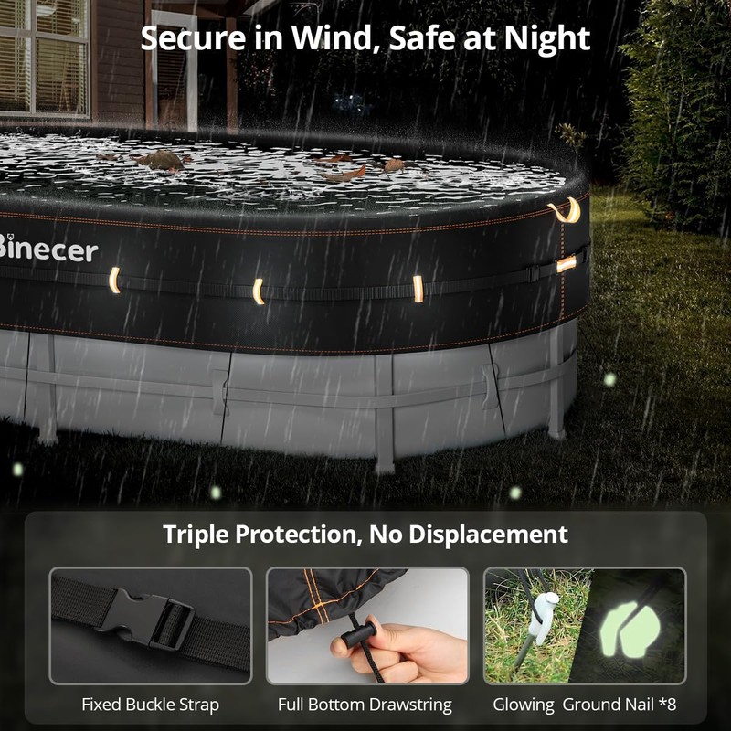 Binecer Rectangular Pool Cover, Solar Pool Cover for Above Ground