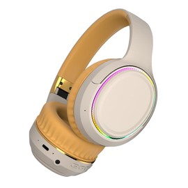 HEHE STYLI Foldable Wireless Over-Ear Headphones with RGB Lights, Bluetooth Headphones for Cell Phone, PC, Laptop, Suitable for Music, School, Workouts, and Gaming (Khaki)