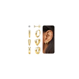 MILACOLATO MILACOLATO Gold Hoop Stud Earrings Set for Women, 14K Gold Plated 925 Sterling Silver Post Small Double Hoop Earrings Set for Multiple Piercing, Dainty Stud Earring for Women A