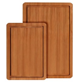 Bamboo Cutting Board Set (S+M) with Juice Grooves & Built-In Handles