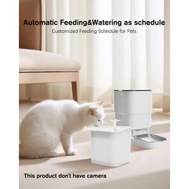 Junbec-Pet Automatic cat Feeder and Water Fountain,4L WiFi Dry Auto Pet Food and 2.2L Water Dispenser Set,Small Timed Self Feed Smart APP Feeding Stainless Steel Bowl(White)