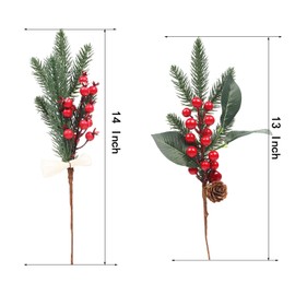 DR.DUDU 12 Pack Christmas Artificial Berry Twigs for Christmas Tree Decoration, DIY Christmas Red Berry Stems for Crafts Wreath Garland Christmas Ornaments Decor, 6 Designs