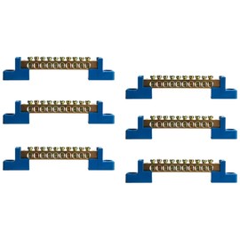 8 Positions Terminal Bus Bar Block 6 Pack Brass Wire Screw for Car Boat Marine Ground Power Distribution Grounding Electrical Bars Strip Block for 12V-110V, Blue