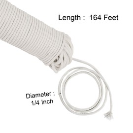 ZOENHOU 164 Feet 1/4 Inch White Natural Cotton Rope, Solid Clothesline Rope, Strong Bearing Hanging Rope Laundry Line Dryer Rope for Laundry Line, DIY Crafts, Art Projects, Garden Decor